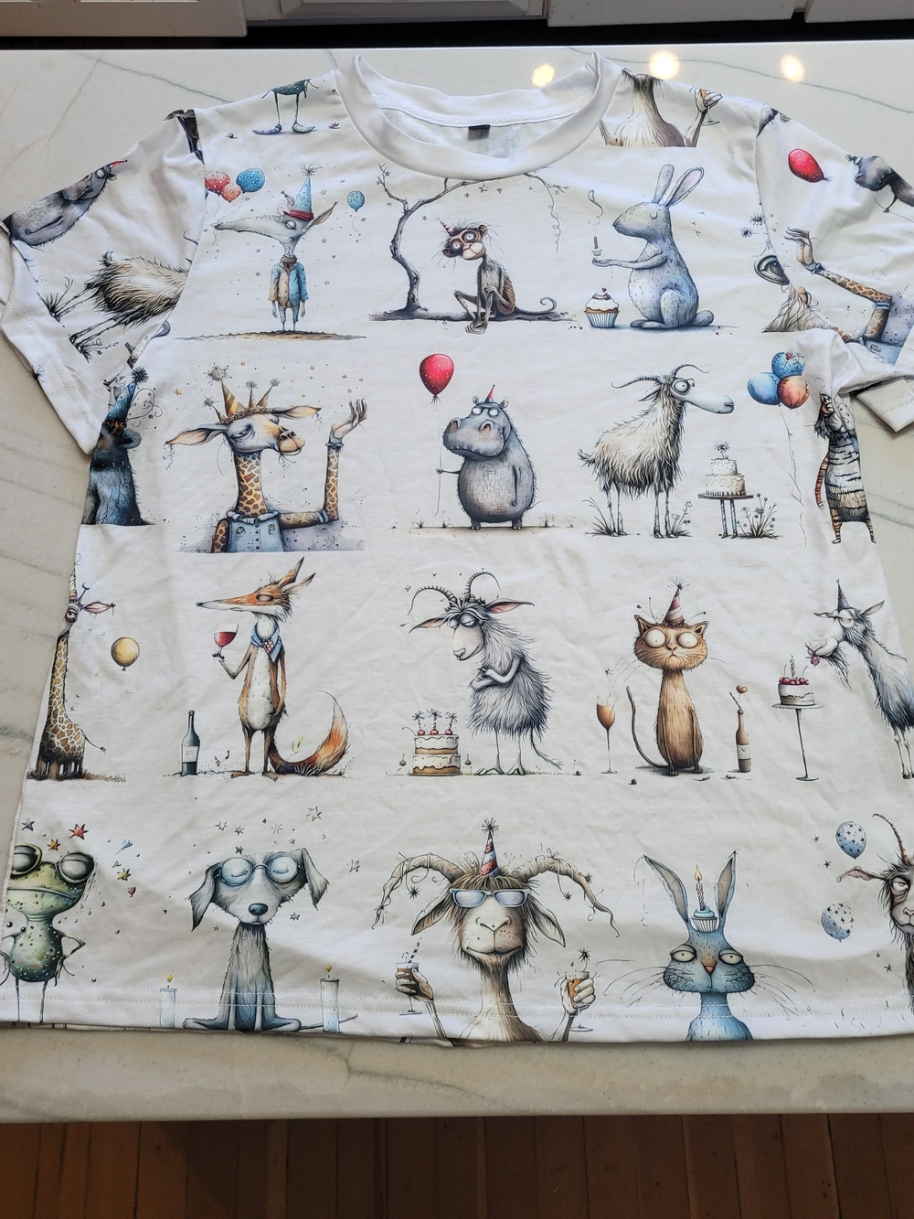 White Animal Party Print Tee